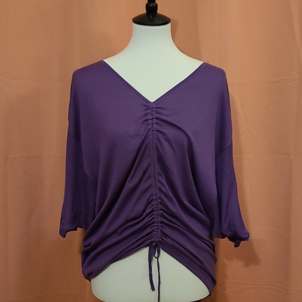 BCBG MAXAZRIA 100% Silk Purple Ruched Sweater Top